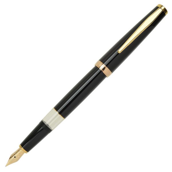 Cleo Skribent Classic Gold Piston Fountain Pen Black Open